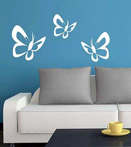 INDIGOS UG - Wandtattoo Wohnzimmer - Wandaufkleber Schmetterlinge 25x25, 22x22, 20x20 cm 3 Stück - Aufkleber Kinderzimmer Schlafzimmer Küche Badezimmer Büro Dekoration