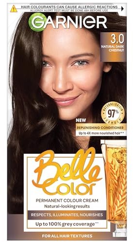 Garnier Belle Color 3 Dark Brown Permanent Hair Dye. Multi-tonal, Natural-looking Hair Colour with 98% Natural Origin Nourishing Conditioner