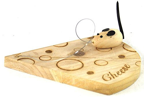 Small Wooden Cheese Board With Cutting Wire And Mouse Decoration