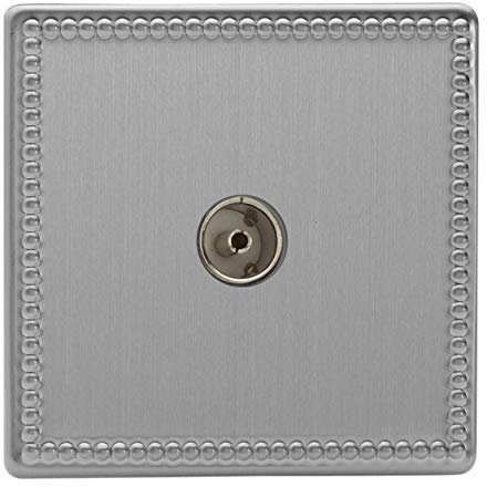 XDY8S.JS Varilight 1 Gang (Single), Co-axial TV Socket, Dimension Screwless Jubilee Brushed Steel