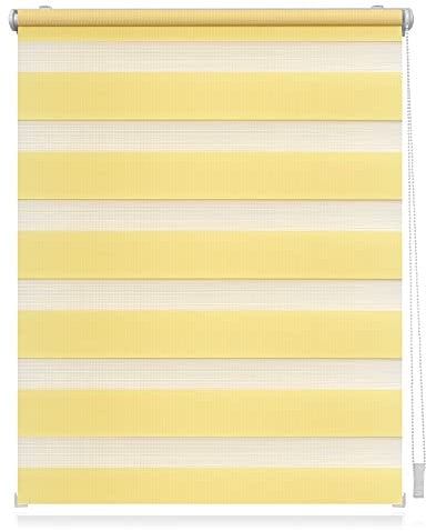 Lichtblick Doppelrollo Klemmfix ohne Bohren, Streifen, Blickdicht, Klemmträger-Montage, Sichtschutz, Wandmongtage, Deckenmontage, für Fenster und Türen Gelb,120 cm x 150 cm (B x L)