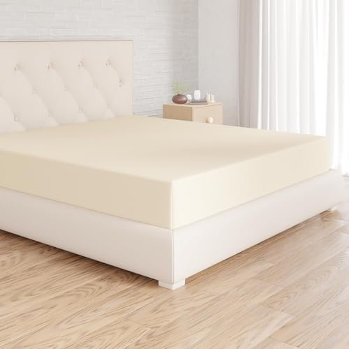 Amazon Basics Spannbettlaken, 180 x 200 x 30 cm, Mikrofaser, Spannbetttuch - Matratzenhöhe bis 30 cm, Beige