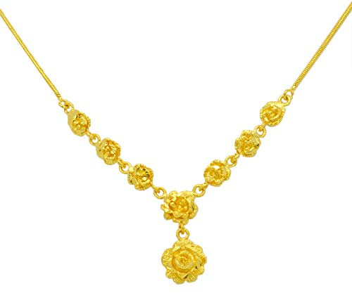 Montip Lynn Yellow Gold GP Flower Rose Snake Chain Drop Pendant Necklace 1 mm 18 inches