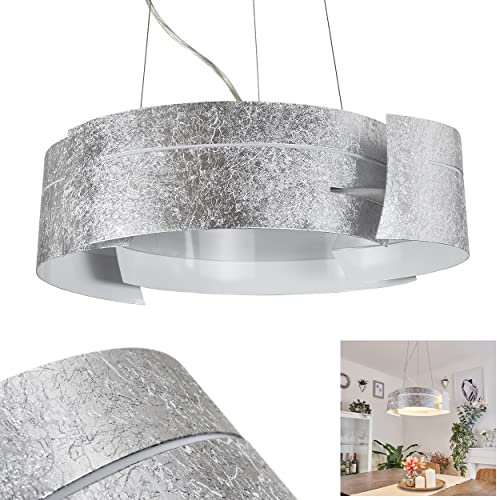 Hängeleuchte Novara mit Lampenschirm in silberfarbenen Wellen, Pendelleuchte aus Metall, Lampe Esstisch E27-Fassung, ohne Leuchtmittel