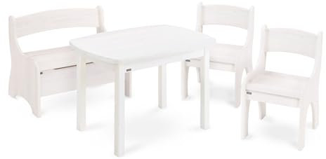 BioKinder Kindersitzgruppe Sitzgruppe Levin mit Tisch, Bank und 2 Stühle aus zertifiziertem Massivholz Kiefer weiß lasiert
