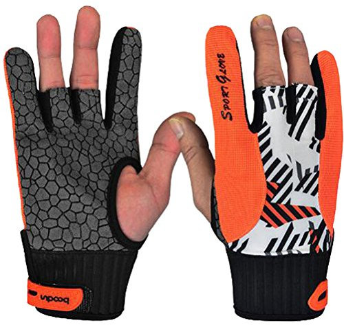 1 Paar rutschfeste Profi-Kegelhandschuhe - Bequemes Bowling-Zubehör, fingerlos. Zum Instrumente spielen, für Sports und Bowling L Orange