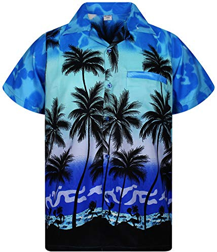 V.H.O. Funky Chemise-Hawaienne, Manche-Courte, Beach, Bleu-Mono, 5XL
