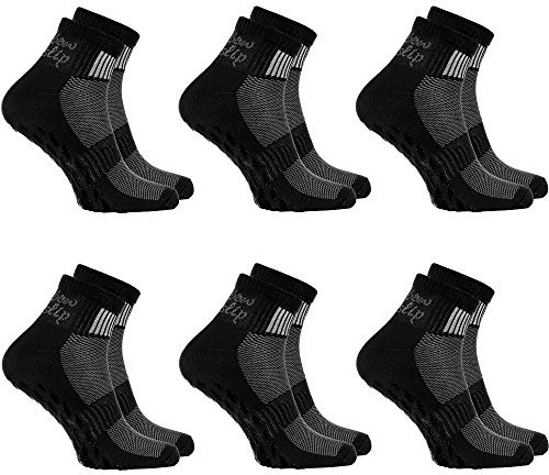 Rainbow Socks - Damen Herren Sneaker Baumwolle Antirutsch Sport Stoppersocken - 6 Paar - Schwarz - Größen 47-50