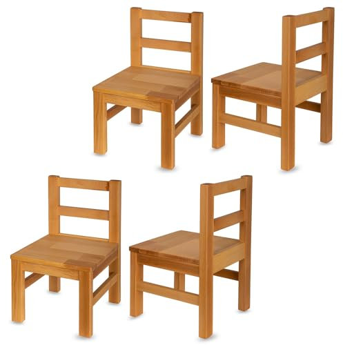 Staboos 4er Set Kinderstuhl aus massivem Buchenholz - Bio geölte Vollholz Stühlchen - Montierter Stuhl für Kinderzimmer - Stuhl für Kinder ohne scharfe Kante - Natur Bio geölt
