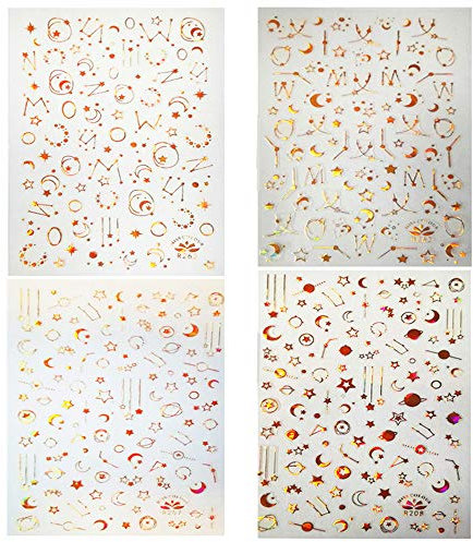 4Pcs 3D Nail Sticker Net, Star Moon Pattern Nail Tip Self Adhesive Stickers for Women & Girls