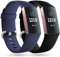 Faliogo 2 Stück Ersatzriemen Kompatibel mit Fitbit Charge 3 Armband/Fitbit Charge 4 Armband, Weiches Sports Uhrenarmband Armbänder für Damen Männer, Groß, Schwarz/Blau
