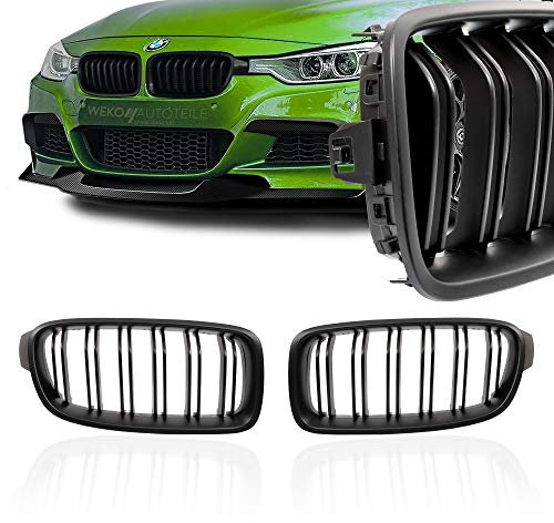 Grill Sportgrill Kühlergrill Set Doppelsteg Nieren Form schwarz matt für F30 F31 WEKO Parts