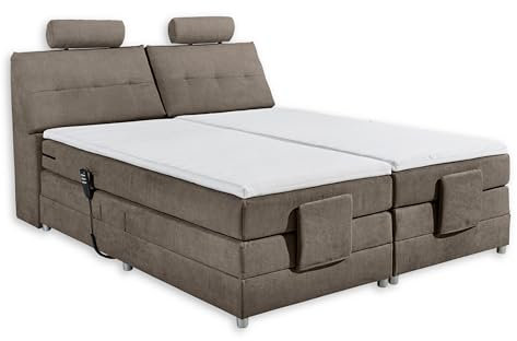 Palermo 2 Boxspringbett 180x200 elektrisch verstellbar, Stone - Bequemes Doppelbett mit dekorativer Steppung & Komfortschaum Topper - 180 x 127 x 234 cm (B/H/T)