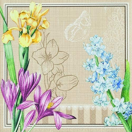 20 Servietten Gem?lde vom Frühling | Narzissen | Vergissmeinnicht | Blumen 33x33cm