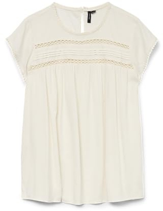 VERO MODA Damen VMDEBBIE Pleat S/L Top GA NOOS T-Shirt, Snow White, L