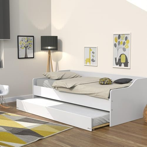 Ausziehbett – 2 Lattenroste – 1 Schublade 90 x 200 cm Sweet – Weiß