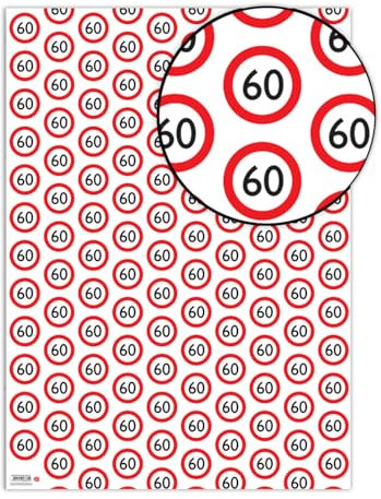 Brainbox Candy - 2 Bögen lustiges Geschenkpapier zum 60. Geburtstag – Warnschild-Verpackung – 60 Blatt für Sie und Ihn, Damen und Herren, 60. Geburtstag – gefaltete Qualitätsfolie