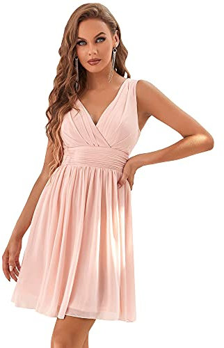 Ever-Pretty A-Line Robe de Soirée Courte au Genou en Double V-col Classique Femme Rose 42
