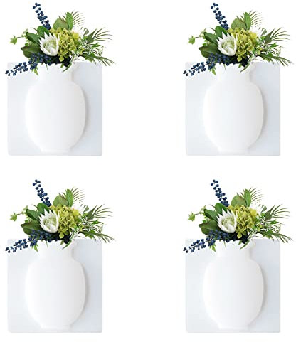 4 Stück weiße Silikon-Vasen zur Wandmontage, kein Abfärben, wiederverwendbar, wandmontierte Blumenvase, abnehmbare Silikon-Blumenvase