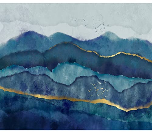 decomonkey - Papier Peint Panoramique Abstrait 400x280 cm - Décoration murale moderne – Tapisserie décorative pour chambre salon - Oiseaux paysage abstraction nature