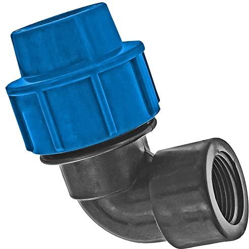 MegaHaustechnik PP Fitting Klemmverbinder Winkel mit 1 Zoll Innengewinde für 40mm PE Rohr Außendurchmesser Trinkwasser PN16 Kupplung Verschraubung blau
