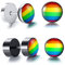 Flongo LGBT Ohrstecker Ohrringe Gestüt Ohrhänger Gummi Kautschuk Silber Spitze Stecker Plug Taper Regenbogen Streifen Gay Pride Schwul Homosexual Homosexuell