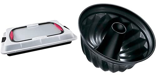 Zenker 7903 Blechkuchen-Container to go (Kuchenform: ca.425x295x75 mm), Menge: 1 Stück & Z6527 Gugelhupfform Ø 25 cm, runde Backform mit Antihaftbeschichtung, Menge: 1 Stück