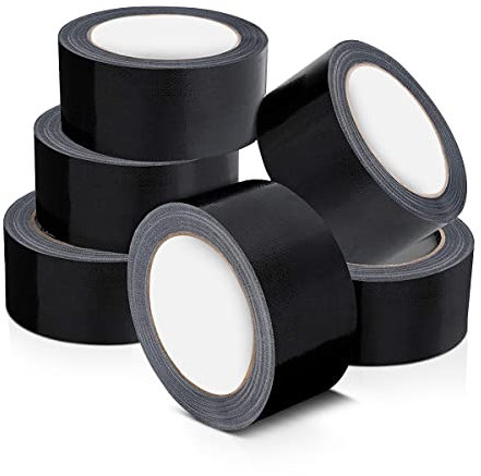 Pack of 6 Black Duct Tape 48mm x 45 Meter | Strong Adhesive Gaffer Tape Water Resistance | Black Tape Ideally Used to Repair Wrap Strong Packing Boxes | Cloth Tape for Indoor/Outdoor