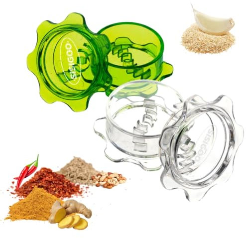 SISIGOO 2-Pack Garlic Grinder, Garlic Mincer and Spices Grinder Tool, Garlic Press Twister, Handheld Kitchen Mincer, BPA Free, Dishwasher Safe, Hand Mincer to Ginger, Herb, and Nuts (White/Green)