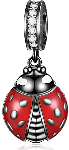Pistolet noir coccinelle charms pour pandora diy bracelet/collier, pendentif ladybird en argent sterling perles de coléoptère avec ailes en émail rouge, cadeaux dame oiseau pour tante/amis/filles