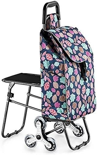 Faltbarer Einkaufswagen mit Rädern, faltbarer Einkaufswagen, faltbarer Einkaufswagen, Treppenklettern, Einkaufswagen mit Hocker, Edelstahl-Kristallrad, starke Tragfähigkeit für Zuhause, Troll