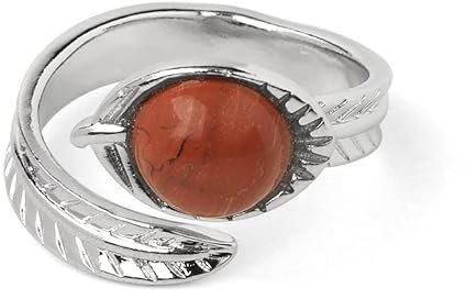 Farbe Offener Ring Runder Naturstein Kristall Cabochon Geschnitztes Blatt Verstellbare Fingerringe Für Damen Herren Schmuck,Roter Jaspis