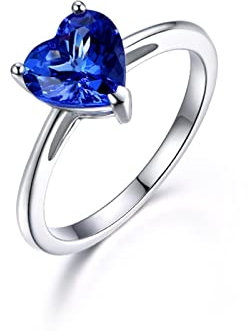 Ring Weißgold, Zeigefinger Ring Damen 18 Karat (750) mit 1,95ct Blau Herzschliff Tansanit Größe 56 (17,8)