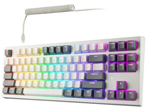 TECWARE ELITE Phantom+ 87-Key US Layout RGB Wireless/BT5.0 Mechanical Keyboard (White) Wraith Brown Switch (Prelubed, 50g Tactile) Per Key Colour and Lighting