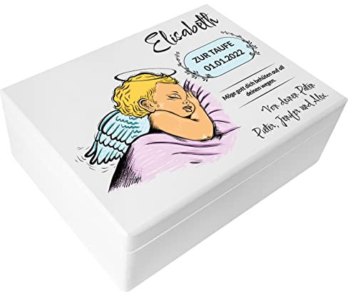 Creative Deco Weiße Personalisiert zur Taufe Geschenk für Mädchen und Junge | Mehrere Taufe Motiv | Holzkiste Erinnerungsbox Deko | Individuelle Geschenk Spielzeugkiste Holzbox mit Deckel | Spardose