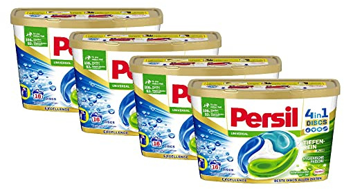 Persil Universal 4in1 Discs 64 WL (4x16 Waschladungen), Vollwaschmittel mit Tiefenrein-Plus Technologie und langanhaltender Frische, Waschmittel für leuchtende Farben