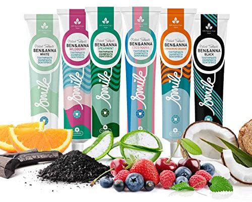 Ben&Anna Bio Zahnpasta mit Fluorid | vegan | Mikroplastikfreie Zahncreme | 100% Naturkosmetik | 6 x 75ml | 6'Er Set