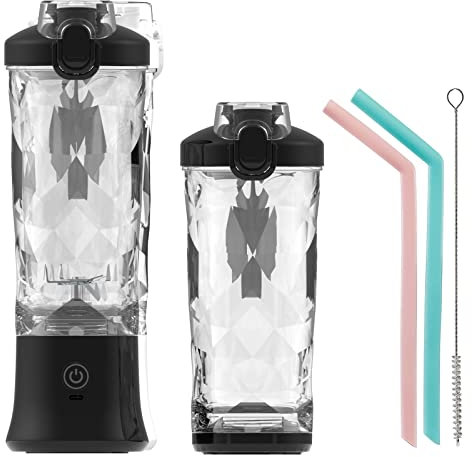 Mixeur portable pour smoothie, 600ml Blender Smoothie avec 6 Lames, Mixeur Smoothie pour Shakes et Smoothies, Mixeur Portable USB Rechargeable, pour Cuisine Bureau Voyage (Noir)