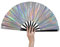 HeyToo Large Shining Rave Folding Hand Fan Clack Handheld Fan for Party Night Club Festival Halloween Outfit Accessories 13inch Silver