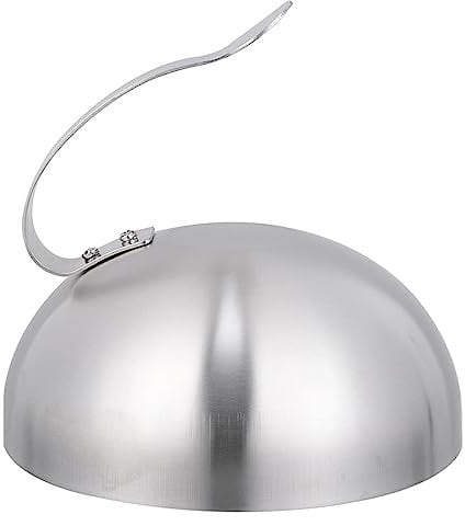 JTBDWOSK Burger Dome Stainless Steel Cover Pizza Dining Bell Cooking Hood Cooking Bell Melting Cheese Kitchen Steamer Lid with Handle Steak Cheeseburger Burger Cloche 28Cm,Silver