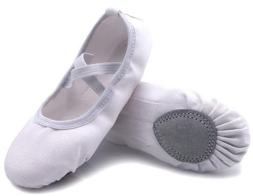 Uniuni Ballettschuhe Mädchen Ballettschläppchen Kinder Ballett Schläppchen Leinen Tanzschuhe Geteilte Ledersohle Weiß 35