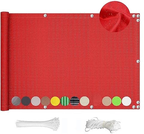 QINGLV Sichtschutz Für Terrasse 120x800cm Blickdichte Balkonumspannung Ohne Bohren Balkon Sichtschutzwand Ohne Bohren Für Zaun Balkon Terrassen Garten Swimming Pool -Rot
