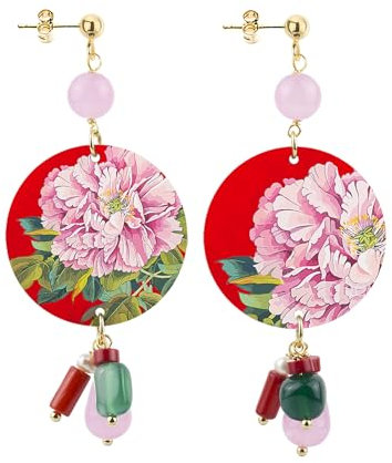 Lebole Gioielli Orecchini da Donna The Circle Special Fiore Fondo Rosso Piccolo Rosa