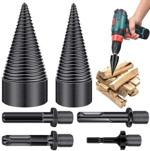 HOVCEH Holzspalter Bohrer, Bohrkegel Holzspalter 32+42mm mit 4 Bohrgriffe, Kegelspalter, Holzspalter Schraube Kegel, Brennholzbohrer, Präzises & Schnelles Spspaltbohrer für Brennholz