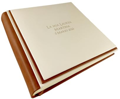 Fotoalbum - Eclissi Soft - handgefertigte Herstellung aus Kunstleder, personalisierbar mit Gravur. Ideal für Hochzeiten, Jubiläen und alle Veranstaltungen (Creme/Braun)