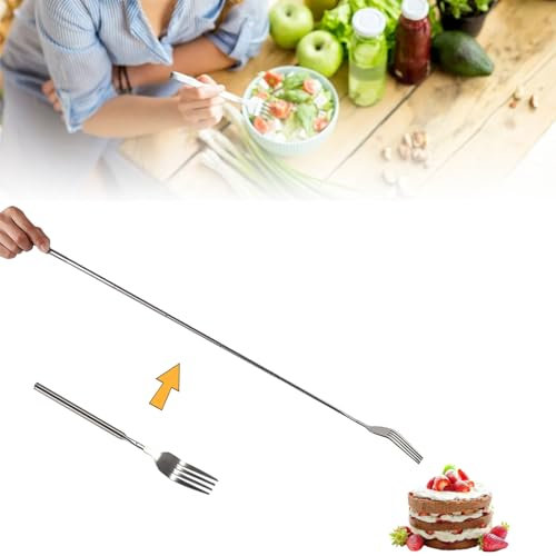 Tenedor Extensible, Tenedor Extendido Retráctil, Tenedor Extensible de Acero Inoxidable, Tenedor Telescópico de Mango Largo de 64 Cm, Tenedor de Postre de Fruta para Cena,