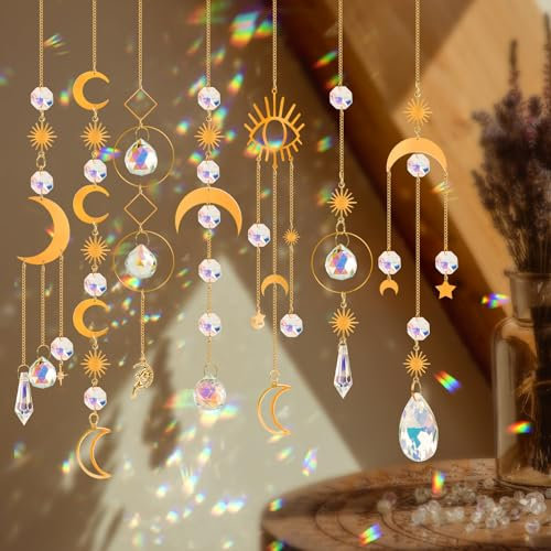 7 Stück Sonnenfänger Kristall, Regenbogen Sonnenfänger Kristal,Regenbogen Kristalle Anhänger, onnenfänger Fenster Suncatcher Fenster deko hängend kristall für Fenster Haus Garten Party Hochzeit