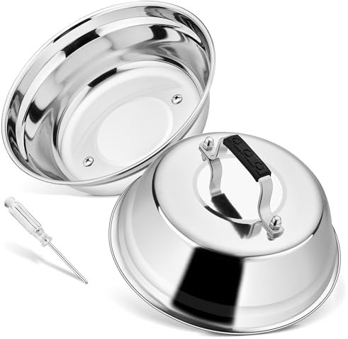 Joyfair Burgerglocke, 2 Stück Edelstahl Burger Glocke mit Verbrühschutzgriff, Schmelzglocke mit Schraubenzieher für Grill, Steak, Käse, Teppanyaki, Außen & Innen, Spülmaschinenfest - 23x8,5cm
