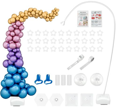 Fyeme Kit de columnas para globos arco globos estructura kit arco globo medio curvado 2,5 m con anodador bomba y accesorios varios con base relleno de agua Clip arco globo decoración
