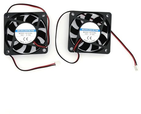 JZK 2 Stück 60x60x15 mm 2-Polig DC 24V Mini Lüfter Mit Kabeln - 6015 Kleiner Leiser 60mm 6cm Bürstenloser DC-Lüfter für PC-Gehäuse und 3D-Drucker Mit Kabel und Stecker